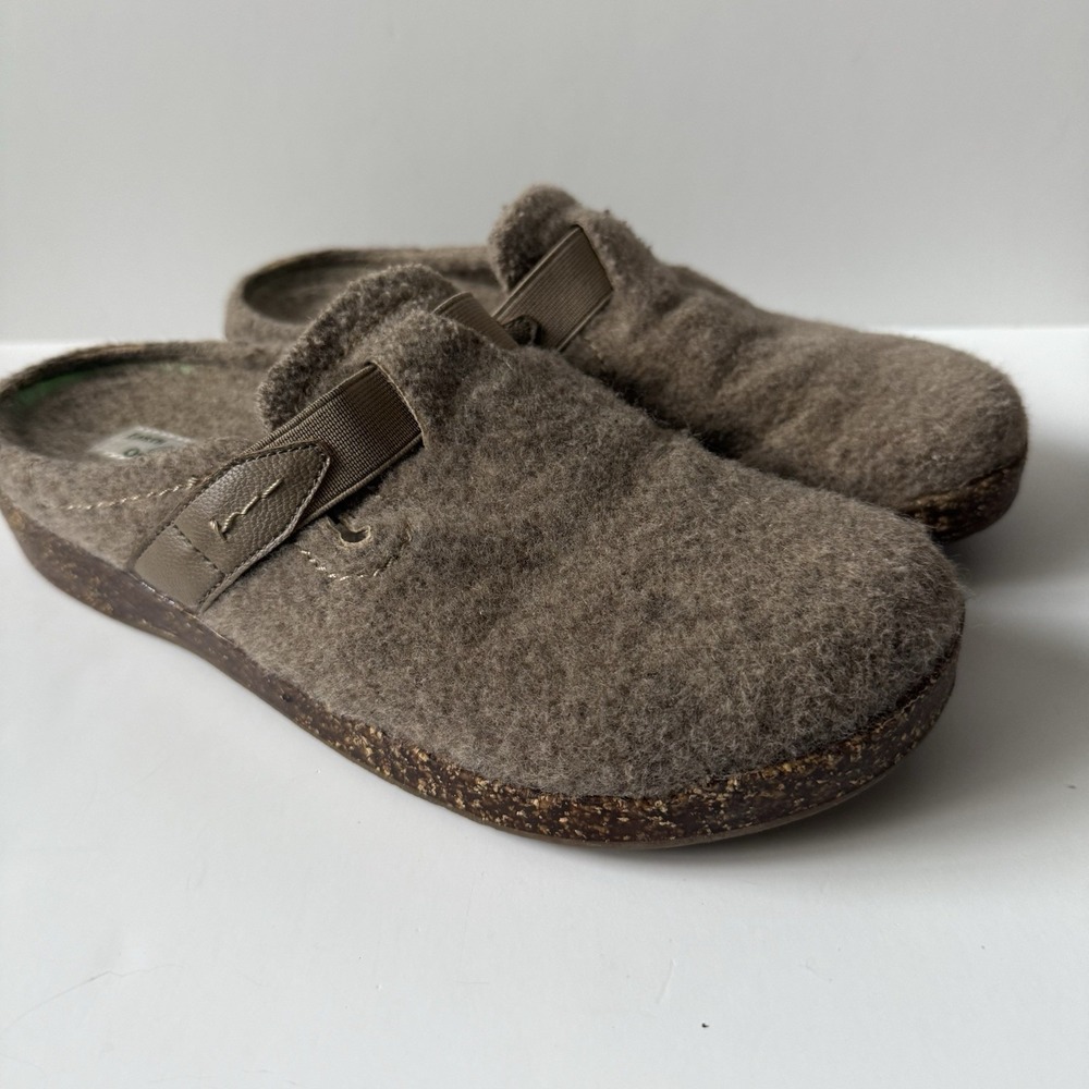 Earth Origins Jenna Clogs Tan‎ Felt Wool Slip On Tan Strap Womens Size 8